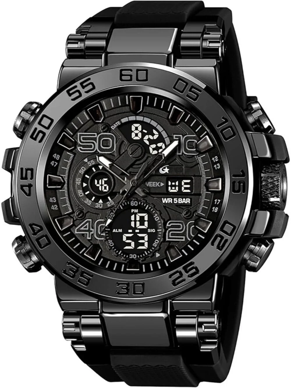 Men's Black Analog Quartz Waterproof Sports Outdoor Military LED Digital Watch